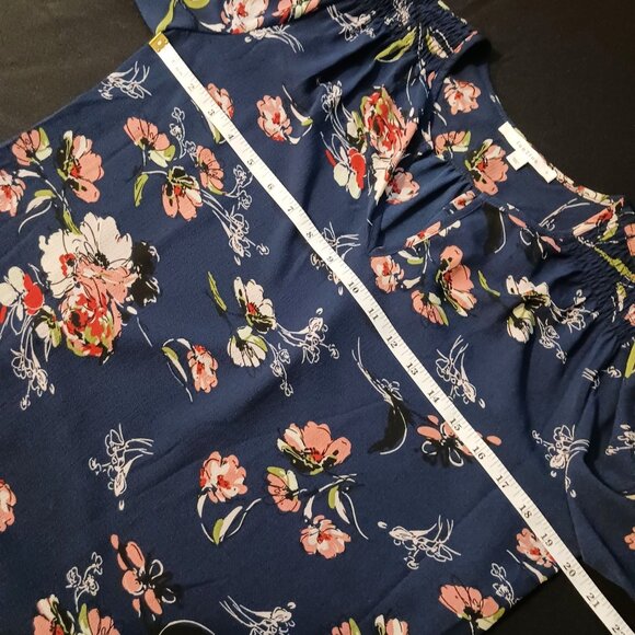 NEW Fun2fun Puff Sleeve Navy‎ Multi Floral Tunic Blouse with Pleated Design, S - Picture 7 of 8